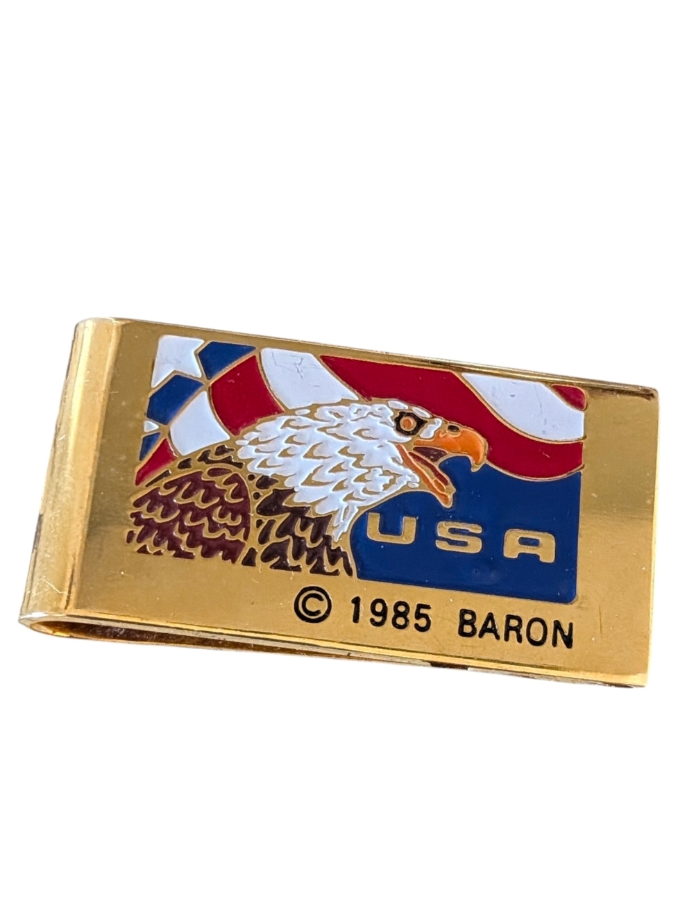 USA Eagle Gold Tone Enameled Money Clip - 1985 Baron Collector's Design